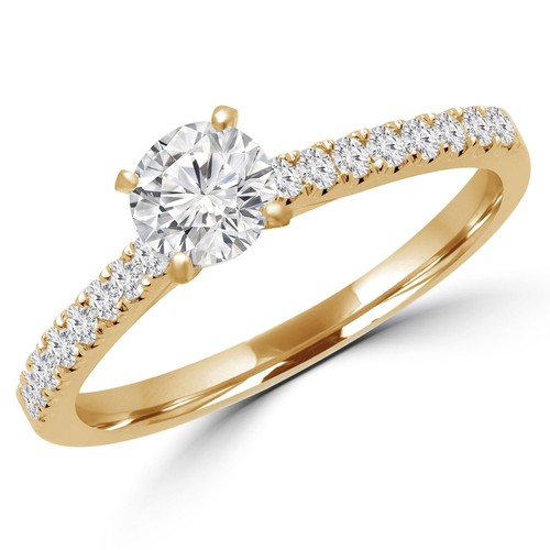 0.63 CT Round VS1 F Diamond Pave Engagement Ring 14K Yellow Gold - Picture 2 of 5