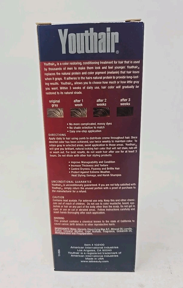 Youthair para HOMBRE Color de Cabello CREMA FÓRMULA ANTIGUA 3 OZ Restaurar Color Natural Foto 3 de 4
