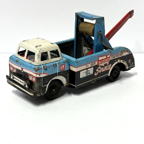Marx Allstate Tin Litho Friction Tow Truck Gas Service Station  VTG 1959