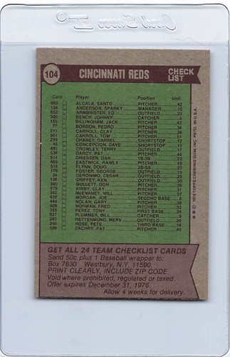 1976 Topps #104 Cincinnati Reds Team EX/MT *242 - Picture 2 of 2