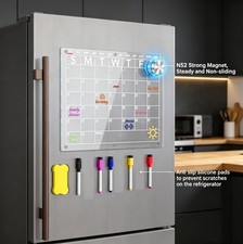 Magnetic Dry Erase Calendar Board 17x12 Acrylic for Fridge, Clear Month Planner