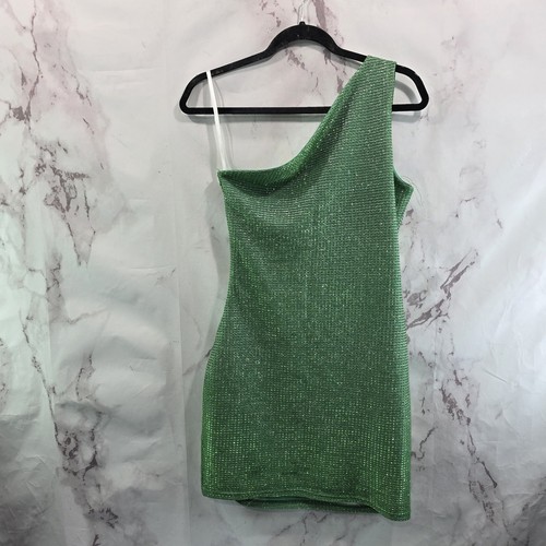 Vestido Superdown Mujer Medio Verde Brillante Mini Gema Joya Deslumbrante - Imagen 1 de 11