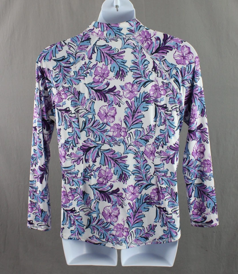 Jofit 女式蓝色紫色白色印花 1/4 拉链长袖衬衫上衣 XL — 第 2/4 张图片