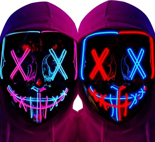 Halloween LED Glow Scary Mask Light Up Purge Rave Cosplay Masks Costume Party UK - Picture 5 of 34