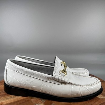 GH Bass Weejuns Lianna Bit Croco White Leather Horsebit Loafers Size 7M