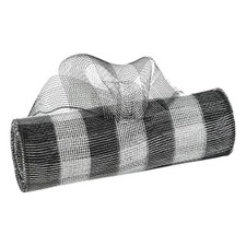 White Black Stripe Deco Mesh Ribbon 10 Inch x 30 Feet Metallic Foil Wreath