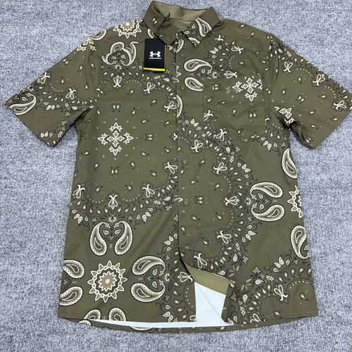 Under Armour Hemd Herren Medium Grün Paisley Dockside Kurzarm Knopfleiste - Bild 1 von 9