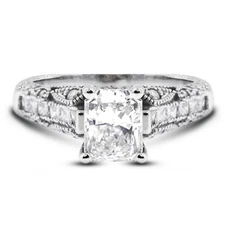 4.53 CT L SI1 Radiant Natural Diamonds PT 950 Vintage Style Sidestone Ring