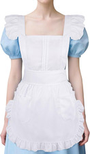 White Apron for Women with Pockets Kitchen Cooking Waitress Cleaning Maid Apron