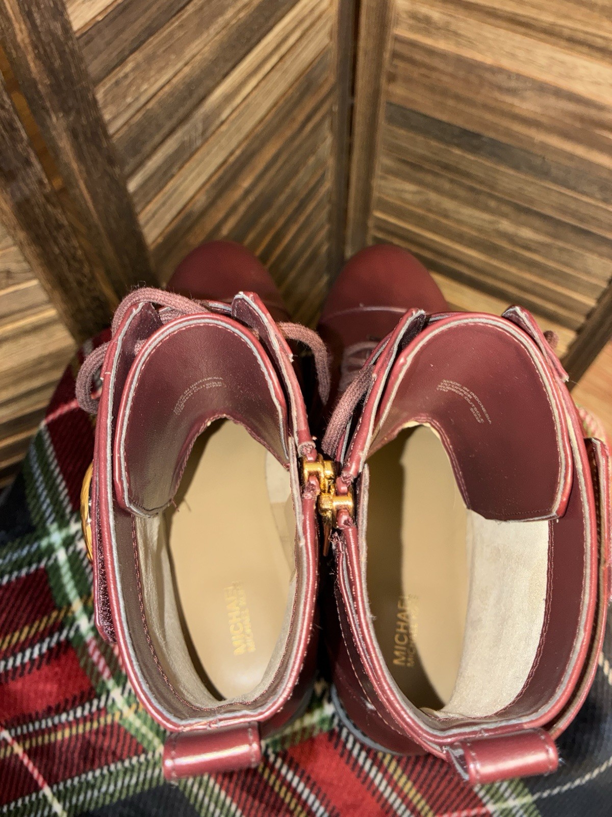 Michael Kors Men's Leather Boots Size 11 Burgundy Lace Up Side Zipper New No Box thumbnail 3