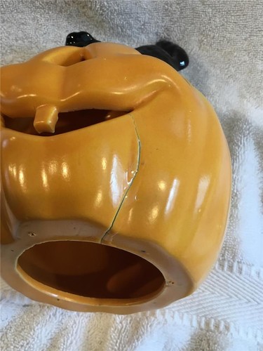 GATTO VINTAGE IN CERAMICA HALLOWEEN SU ZUCCA JACK -O-LANTERN DA COLLEZIONE - Foto 9 di 9