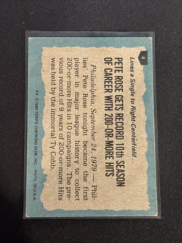 1980 Topps Baseball PETE ROSE 1979 HIGHLIGHTS #4 Philadelphia Phillies #5 - Picture 2 of 2