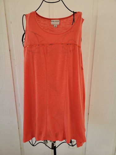Ava & Viv 2X Top Sleeveless Tunic Blouse Coral Tank Shirt Sharkbite Stretch Knit - Picture 5 of 8