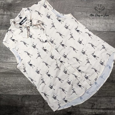 Paper Plane Sleeveless Button Front Top Size M/L