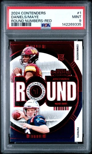 2024 CONTENDERS ROUND NUMBERS RED #1 DRAKE MAYE/JAYDEN DANIELS RC PSA 9