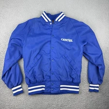 Vintage CENTEL Bomber Jacket Adult Large Blue Satin Windbreaker 80’s Telecom