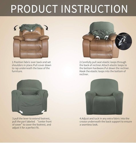 NEW- Easy Going Oversized Recliner Stretch Slipcover Furniture Protector GrGreen - Picture 4 of 8