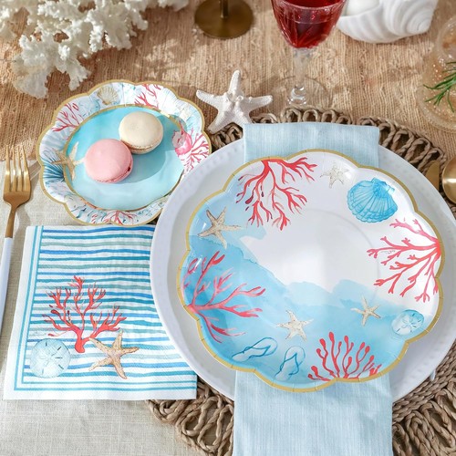 Beach Party Decorations - 62 Piece Coastal Party Plates and Napkins Set for 1... - Picture 2 of 7