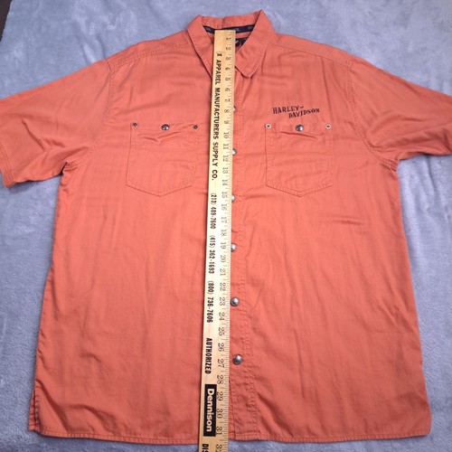 Harley Davidson Mens XL Metal Snap Button-Up Shirt Embroidered Logo Orange - Picture 12 of 13