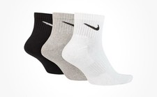 Size SMALL Nike 3-Pairs Everyday Cotton Cushioned QUARTER Socks Black White Gray
