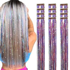 XINLOO Hair Tinsel Rainbow 12pcs 24 Inches Clip in 24 Inch, rainbow