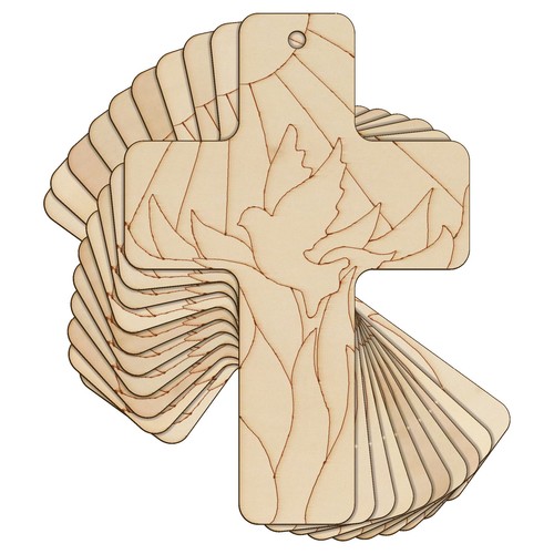 10x Holz christliches Kreuz mit Pfingstdesign Handwerksform 3 mm Sperrholz - Bild 2 von 4