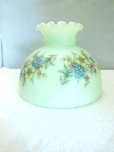 PARALUME LAMPADA VINTAGE LT. VERDE OLIO/ELETTRICO FIORI SMALTATI 7" ALTEZZA 9 3/4" BASE - Foto 1 di 9