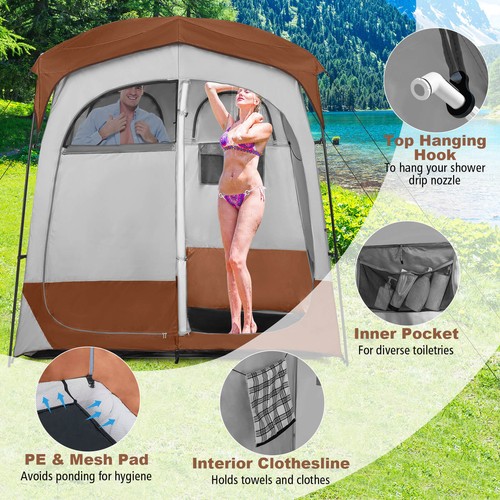 2 Room Shower Tent Oversize Privacy Shelter Portable Dressing Toilet Outdoor - Picture 9 of 11