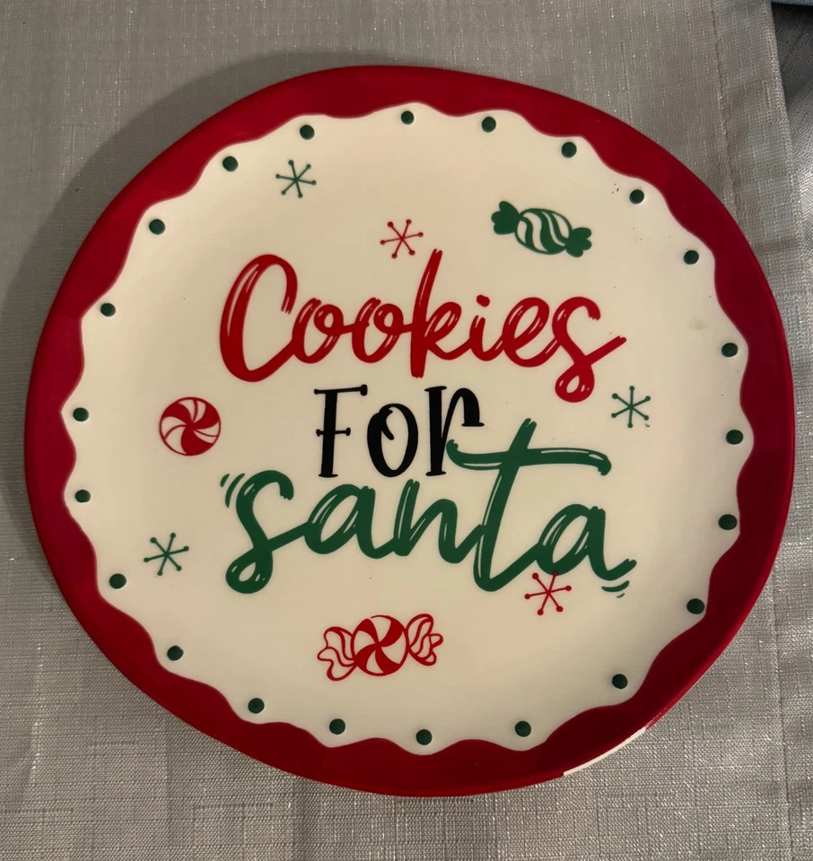 New Sleigh Bell Bistro Set of 2 Plates, Bottle, Bowl,  MILK/COOKIES FOR SANTA - Image 3 of 4