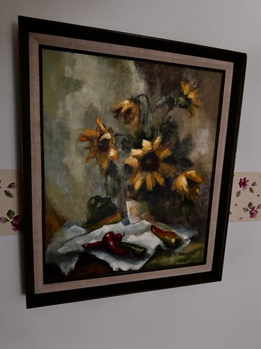 E3 Vintage Stillleben der Sonne Blumen signiert H. Potter Original Gemälde gerahmt - Bild 1 von 7