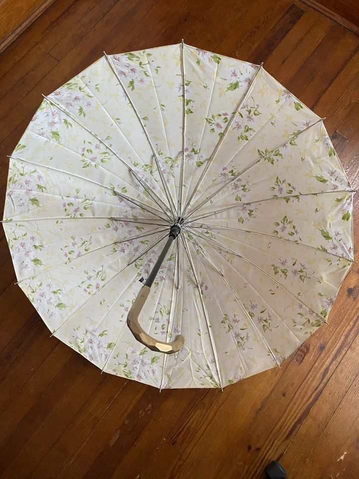"Paraguas de hadas de colección parasol 31"" multicolor pastel satinado floral 37"" diámetro" Foto 3 de 4