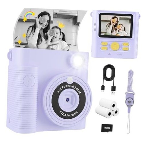 Kids Camera Instant Print, Christmas Birthday Gifts Girls Boys Aged 3-12, HD 