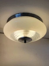 Vtg Mid Century Modern MOE Lighting Saucer Ceiling Light Fixture