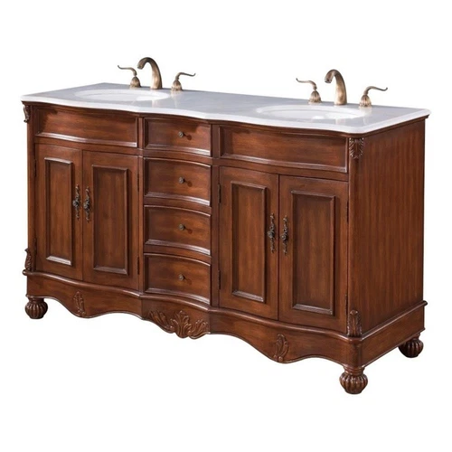 Elegant Decor Windsor 60" Wood Double Bathroom Vanity in Brown Teak - Picture 1 of 15