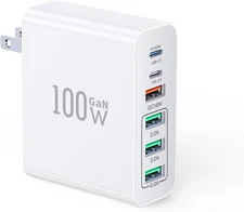 USB C Wall Charger Block,100W Gan 6-Port Fast Charging QC+PD3.0 Dual USB C Po...