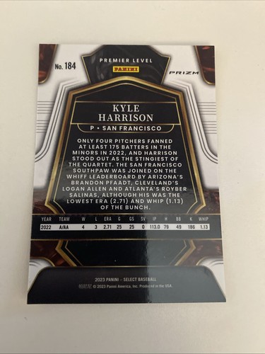 2023 Panini Select Kyle Harrison Premier Level Orange Flash #184 - Picture 2 of 2