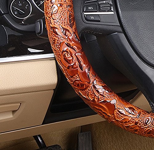 Leather Auto Car Steering Wheel Cover,Anti Slip Universal 15 Inch,Brown Croco... - Picture 4 of 4