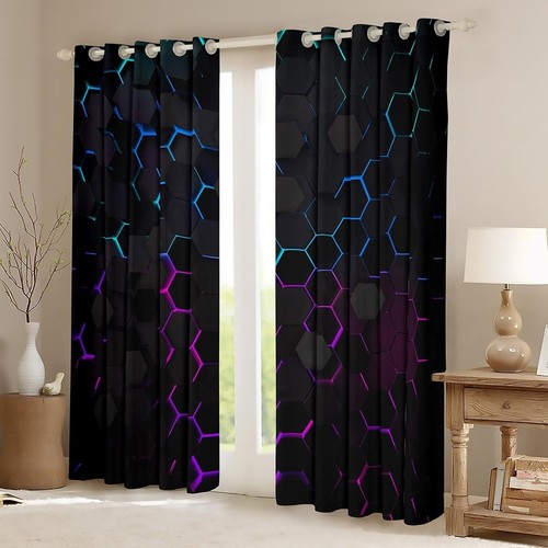 Colorful Neon Geometric Window Drapes - Luxury Kids Room Curtains (2 Panel Set) - Picture 4 of 8