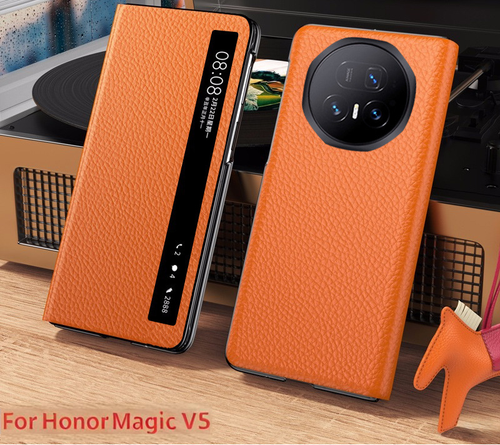Vollnarbige Smart Window Echtleder Slim Flip Case Hülle für Honor Magic V5 - Bild 6 von 18
