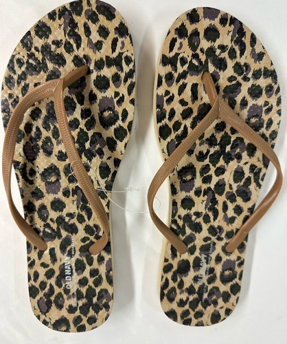 NEW Old Navy Animal Print Flip Flops Thong Sandals Brown Leopard Pattern Women 8