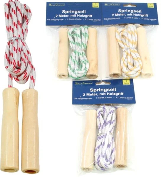 OSMA WERM GMBH 4er Pack Springseil 2m mit Holzgriff 4 Stück Sprung Seil Hüpfseil Rope