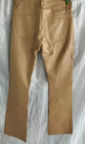 Men's Beige Premium Leather Pant. Real Soft Lambskin Leather Biker Jeans Pant 34 - Picture 3 of 6