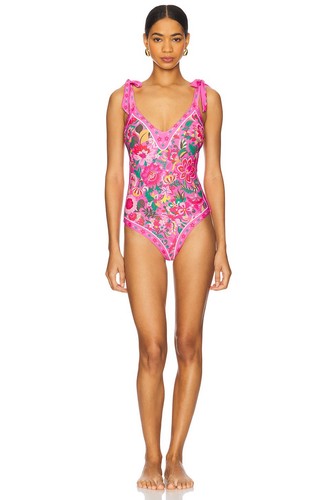 Beach Riot Akira Pink Floral Printed One Piece Swimsuit Tie Strap XS Tropical - Picture 3 of 14