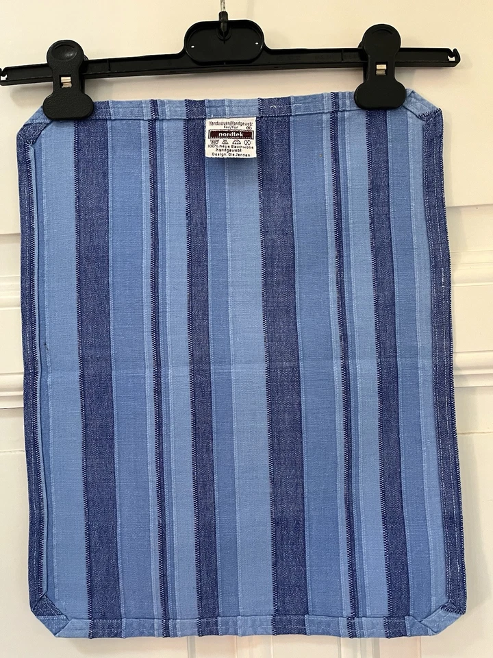 Deckchen Tischdeckchen Blau Gestreift Baumwolle Rechteckig 41x33cm Handgewebt - Bild 3 von 4
