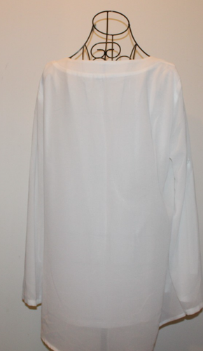 Muisey Off White Blouse Ivory Top L Crepe Convertible Sleeves Pullover Shirt New - Picture 3 of 5