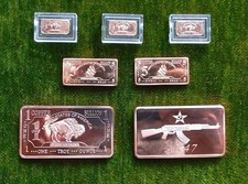 USA Pure .999 Copper Bullion Bar Bundle. 2 X 1 oz bars, 2 X 5gr bars, 3 X 1gr.
