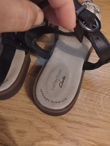 Clarks Declan Spring Sandals Women’s Sz 9.5M Snakeskin Black Open Toe Flats - Picture 4 of 12