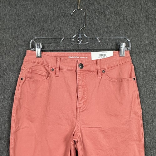 Style & Co Pants Womens 6 Pink Sea Coral Straight Leg High Rise Slimming Pocket - Picture 2 of 14