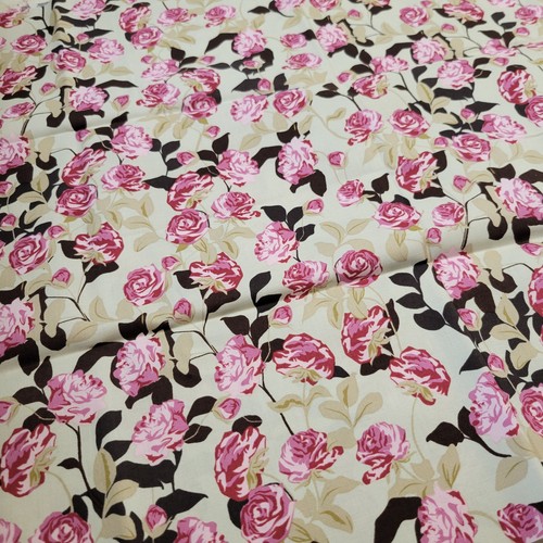 Cotton Fabric Pink Roses Floral Cream Black 18"x44" Pink Chandelier Lovelittle - Picture 4 of 7