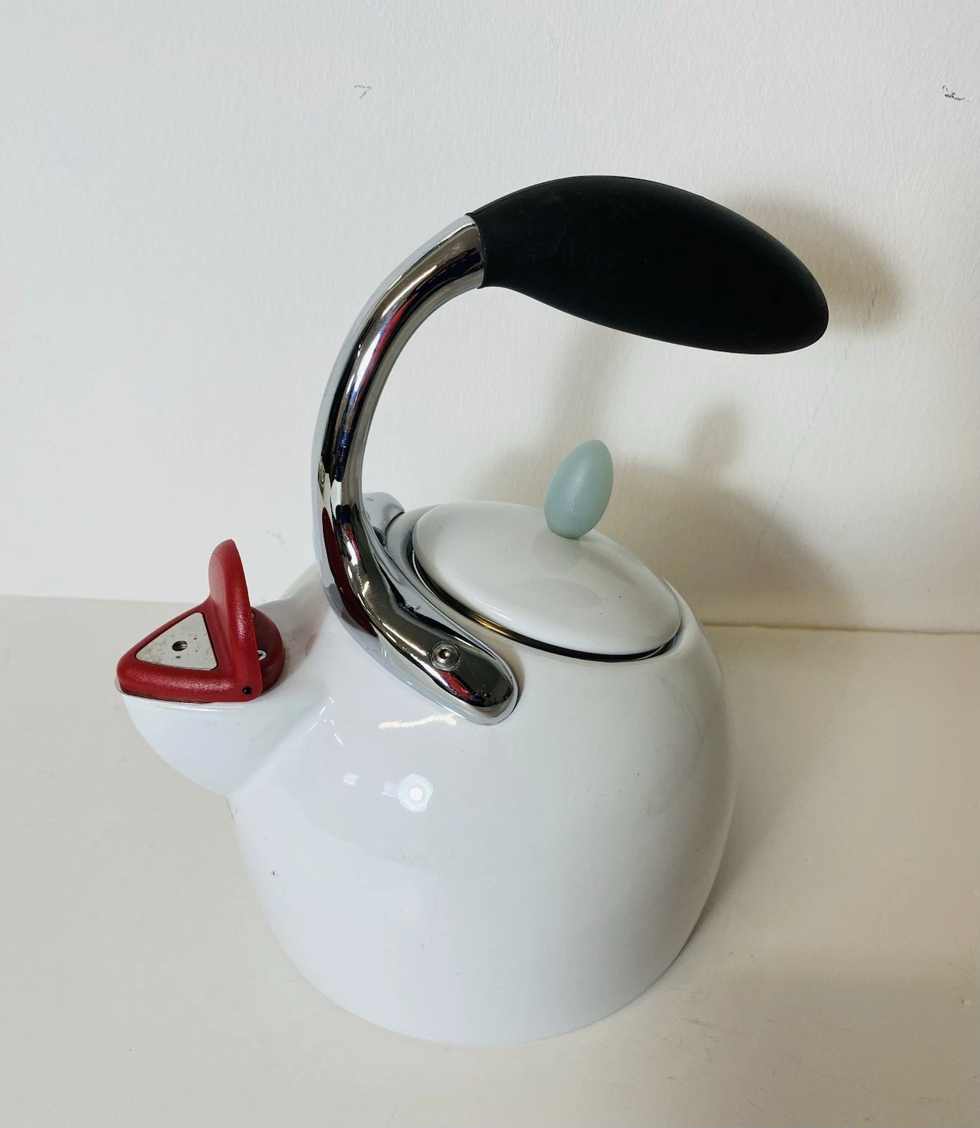 Vintage Michael Graves Design Tea Kettle (White Enamel) postmodern signed